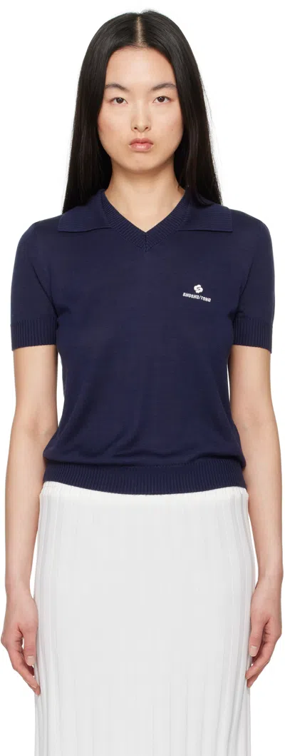 Shushu-tong Navy Knit Polo In Na100 Navy Blue
