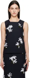 SHUSHU-TONG NAVY LAPEL VEST TOP