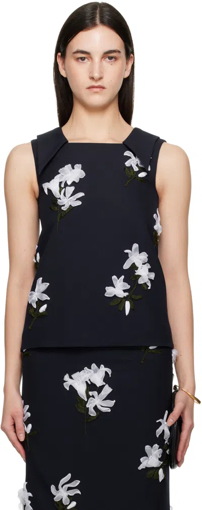 Shushu-tong Embellished Wool And Silk-blend Top In Na100 Navy Blue