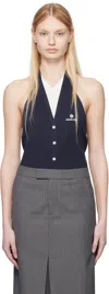 Shushu-tong Navy Patchwork Halter-neck Knit Top In Na100 Navy Blue