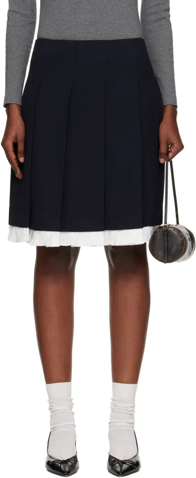 Shushu-tong Navy Patchwork Lace Wide Pleat Midi Skirt In Black