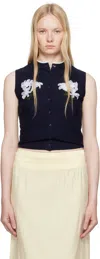 Shushu-tong Navy Ribbon-stitch Sleeveless Knit Cardigan In Na100 Navy Blue