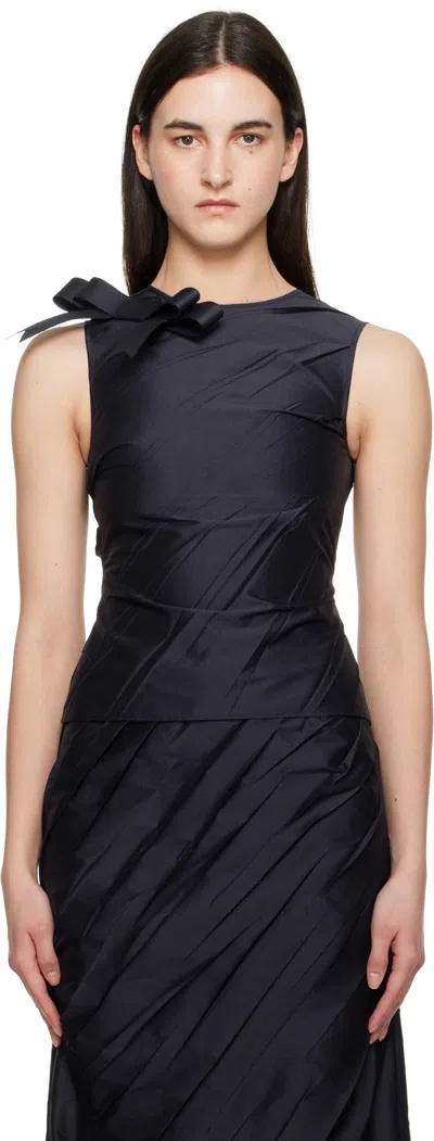 Shushu-tong Navy Side Bows Pleated Tank Top In Na100 Navy Blue