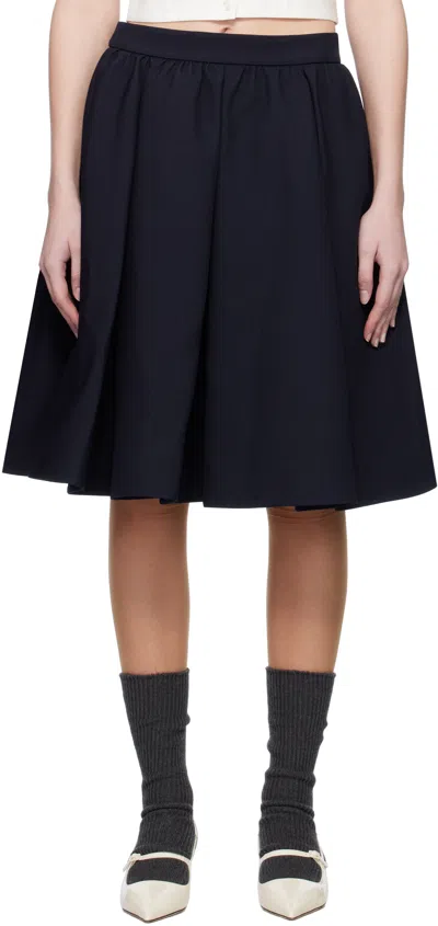 Shushu-tong Navy Silhouette Pleated Midi Skirt In Na100 Navy Blue