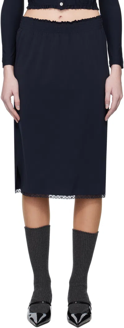 Shushu-tong Navy Stretch Midi Skirt In Na100 Navy Blue