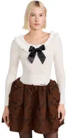 Shushu-tong White Bodysuit With Decorated Neckline And Front Logo In White