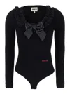 Shushu-tong Black Bodysuit With Decorated Neckline And Front Logo In Wool Blend Woman In Black