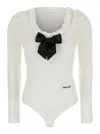 Shushu-tong White Bodysuit With Decorated Neckline And Front Logo In White