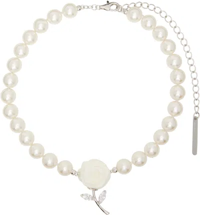 Shushu-tong Paper Ball Rose Gemstone Leaf Necklace In White