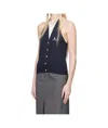 Shushu-tong Navy Patchwork Halter-neck Knit Top In Navy Blue