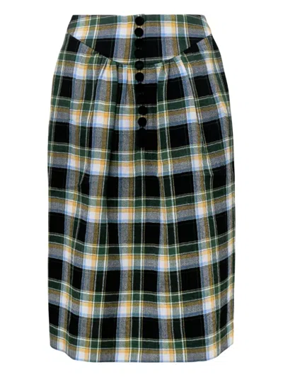 Shushu-tong Pleated Checked Skirt In Green