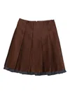 Shushu-tong Pleated Contrasting-trim Skirt In Brown