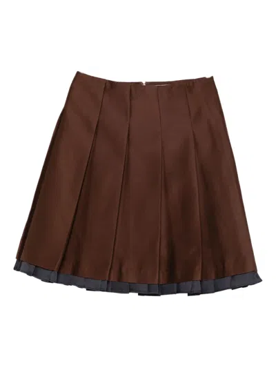 Shushu-tong Pleated Contrasting-trim Skirt In Brown