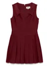 Shushu-tong Burgundy Lapel Pleated Minidress