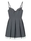 Shushu-tong Grey Pleated Sleeveless Dress With Sweetheart Neckline And Contrasting Hem In Wool Blend Woman In Gray