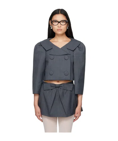 Shushu-tong Puff-sleeve Double-breasted Blazer In Black