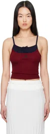 Shushu-tong Red Patchwork Knit Sling Tank Top In Wr100 Wine Red