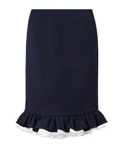 Shushu-tong Ruffled Layered Wool-twill Midi Skirt In Blue