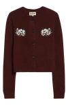 Shushu-tong Cropped Embroidered Bead-embellished Cashmere Cardigan In Burgundy