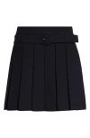 Shushu-tong Navy Belt-embellished Pleated Miniskirt In Navy Blue