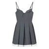 Shushu-tong Grey Pleated Sleeveless Dress With Sweetheart Neckline And Contrasting Hem In Wool Blend Woman In Gray