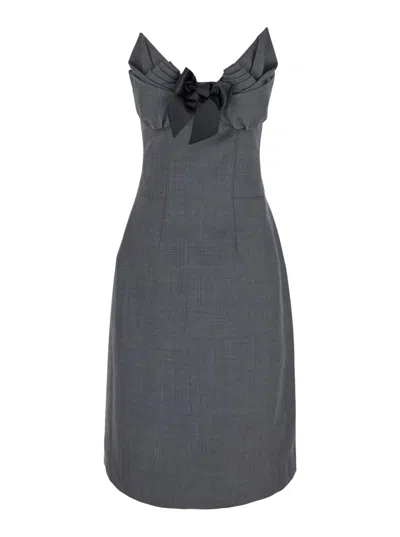 Shushu-tong Embellished Bustier Spliced Dress In Grey