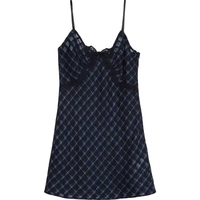 Shushu-tong Shushu/tong Lace Bow Plaid Wool & Silk Minidress In Blue