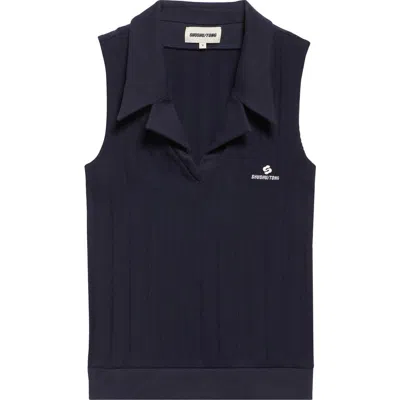 Shushu-tong Shushu/tong Logo Embroidered Rib Polo In Navy Blue