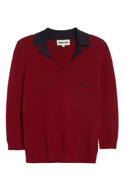 Shushu-tong Shushu/tong Logo Stitch Colorblock Silk & Cashmere Sweater In Wine Red