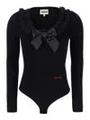 Shushu-tong Black Bodysuit With Decorated Neckline And Front Logo In Wool Blend Woman In Black