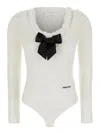 Shushu-tong White Bodysuit With Decorated Neckline And Front Logo In White