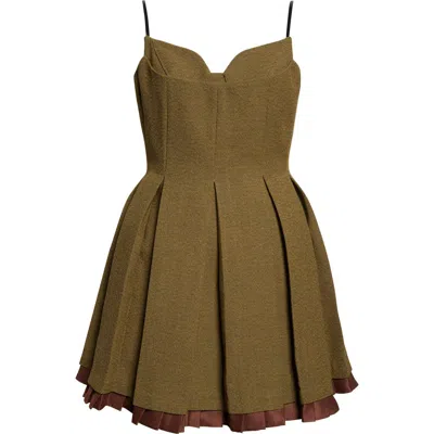 Shushu-tong Shushu/tong Pleated Wool Grain De Poudre Minidress In Green