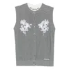 Shushu-tong Gray Ribbon-stitch Sleeveless Knit Cardigan In Grey