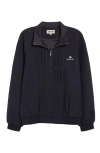 Shushu-tong Shushu/tong Tucker Logo Stitch Pleated Wool & Silk Zip Jacket In Navy Blue