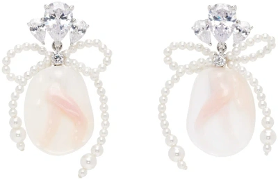 Shushu-tong Silver & Pink Embossed Pearl Bow Earrings