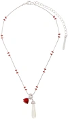 SHUSHU-TONG SILVER & RED PEARL DROP SLEEPING ROSE NECKLACE