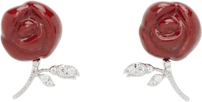 Shushu-tong Silver & Red Yvmin Edition Ceramics Rose Earrings