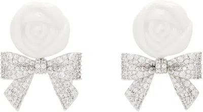 Shushu-tong Silver & White Yvmin Edition Ceramics Rose Pave Bowknot Earrings