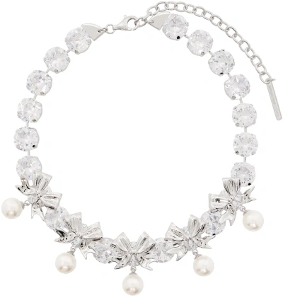 Shushu-tong Silver Bow Pearl Chain Necklace In White