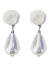 Shushu-tong Silver-colored Earrings With Floral Design And Beaded Pendants In Brass Blend Woman In White