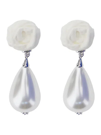 SHUSHU-TONG SILVER-COLORED EARRINGS WITH FLORAL DESIGN AND BEADED PENDANTS IN BRASS BLEND WOMAN