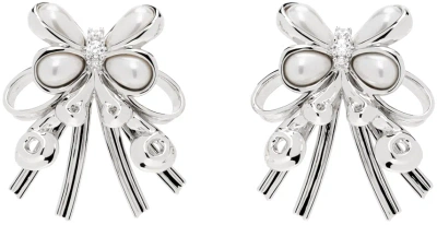 Shushu-tong Silver Pearl Butterfly Flower Earrings In Metallic