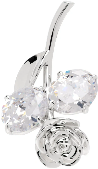 Shushu-tong Silver Upside Down Rose Single Earring In White