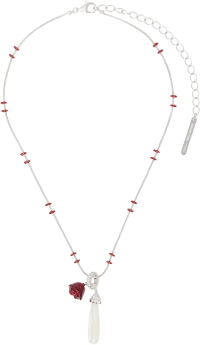 Shushu-tong Silver Yvmin Edition Sleeping Rose Snake Bone Necklace In Red