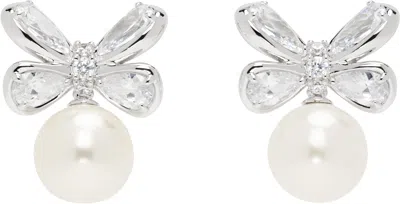 Shushu-tong Silver Yvmin Edition Zirconia Butterfly Flower Pearl Stud Earrings In White