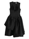 Shushu-tong Asymmetric Bow-detailed Gathered Taffeta Dress In Black