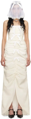 SHUSHU-TONG SSENSE EXCLUSIVE OFF-WHITE RUCHED MAXI DRESS