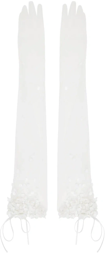 Shushu-tong Ssense Exclusive White Sequinned Sheer Gloves In Wh100 White
