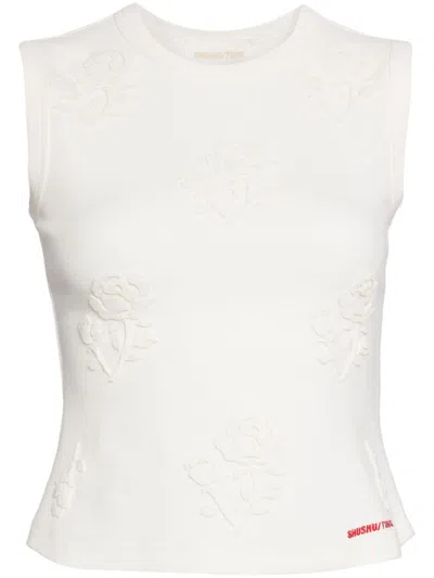 Shushu-tong Stereo Rose Embellished Sleeveless T-shirt In White