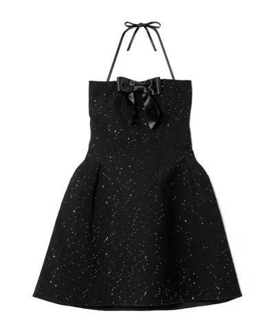 Shushu-tong Strapless Bow-detailed Sequin-embellished Wool-blend Mini Dress In Black